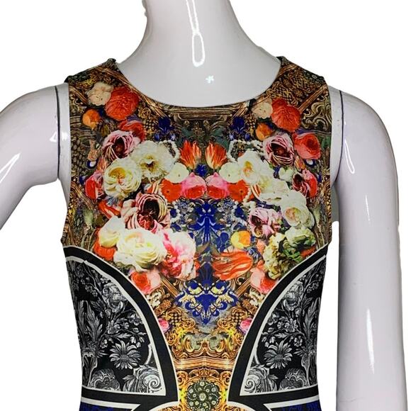 Forever 21 Victorian Baroque Bodycon Size S Sleeveless Blue Black Gold - Picture 4 of 15